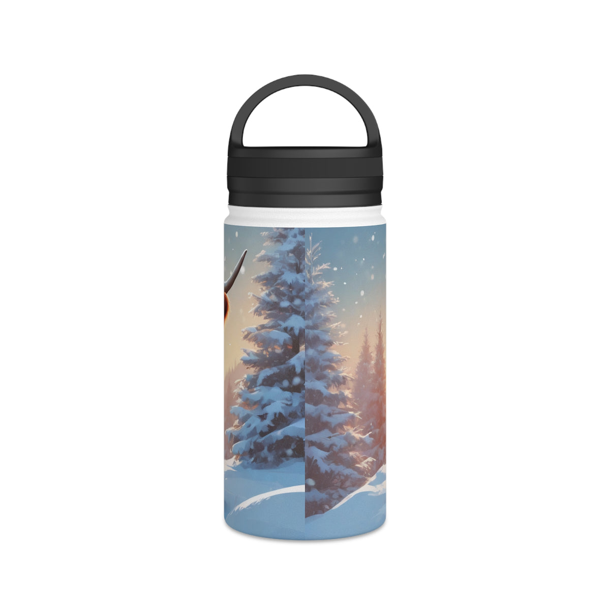 Festive Highland Cow Christmas Stainless Steel Water Bottle | Cute Farm Animal Holiday Travel Mug