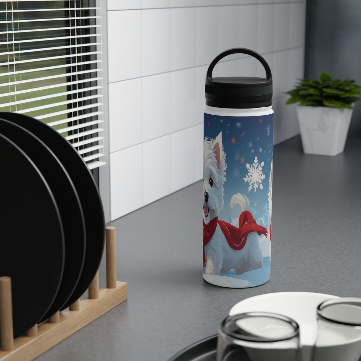 Festive Westie Christmas Stainless Steel Water Bottle | Cute West Highland Terrier Holiday Travel Mug