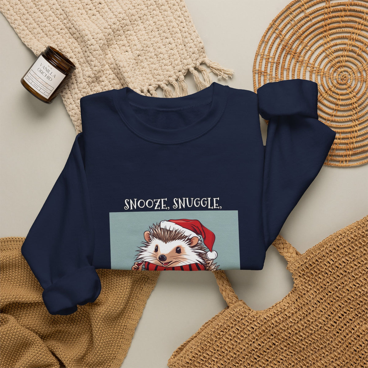 Cute Hedgehog Christmas Sweatshirt | Snooze Snuggle & Be Merry Holiday Jumper
