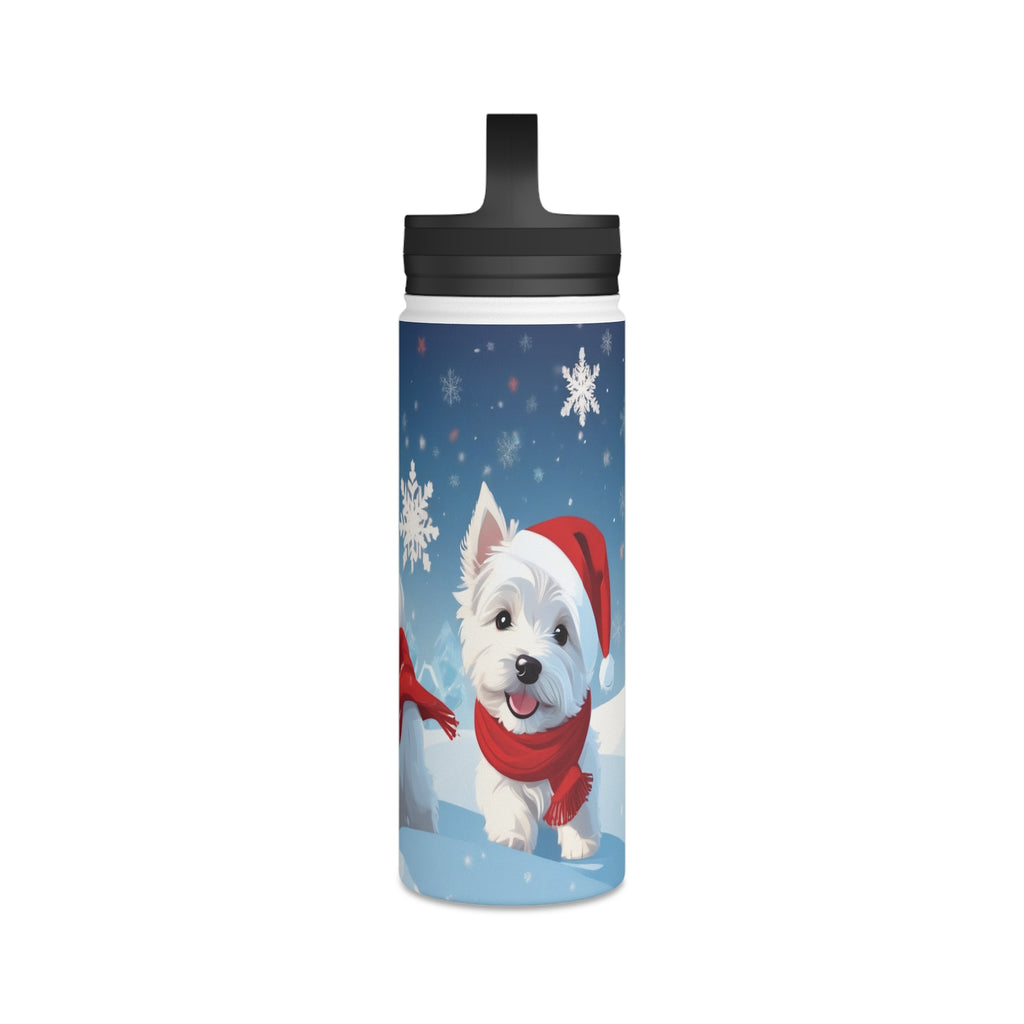 Festive Westie Christmas Stainless Steel Water Bottle | Cute West Highland Terrier Holiday Travel Mug