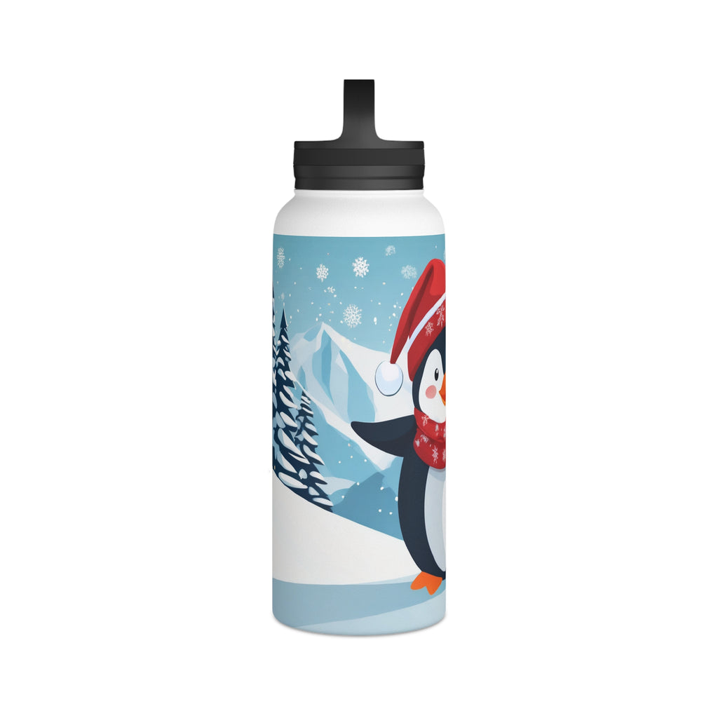Festive Penguin Christmas Stainless Steel Water Bottle | Cute Arctic Animal Holiday Travel Mug
