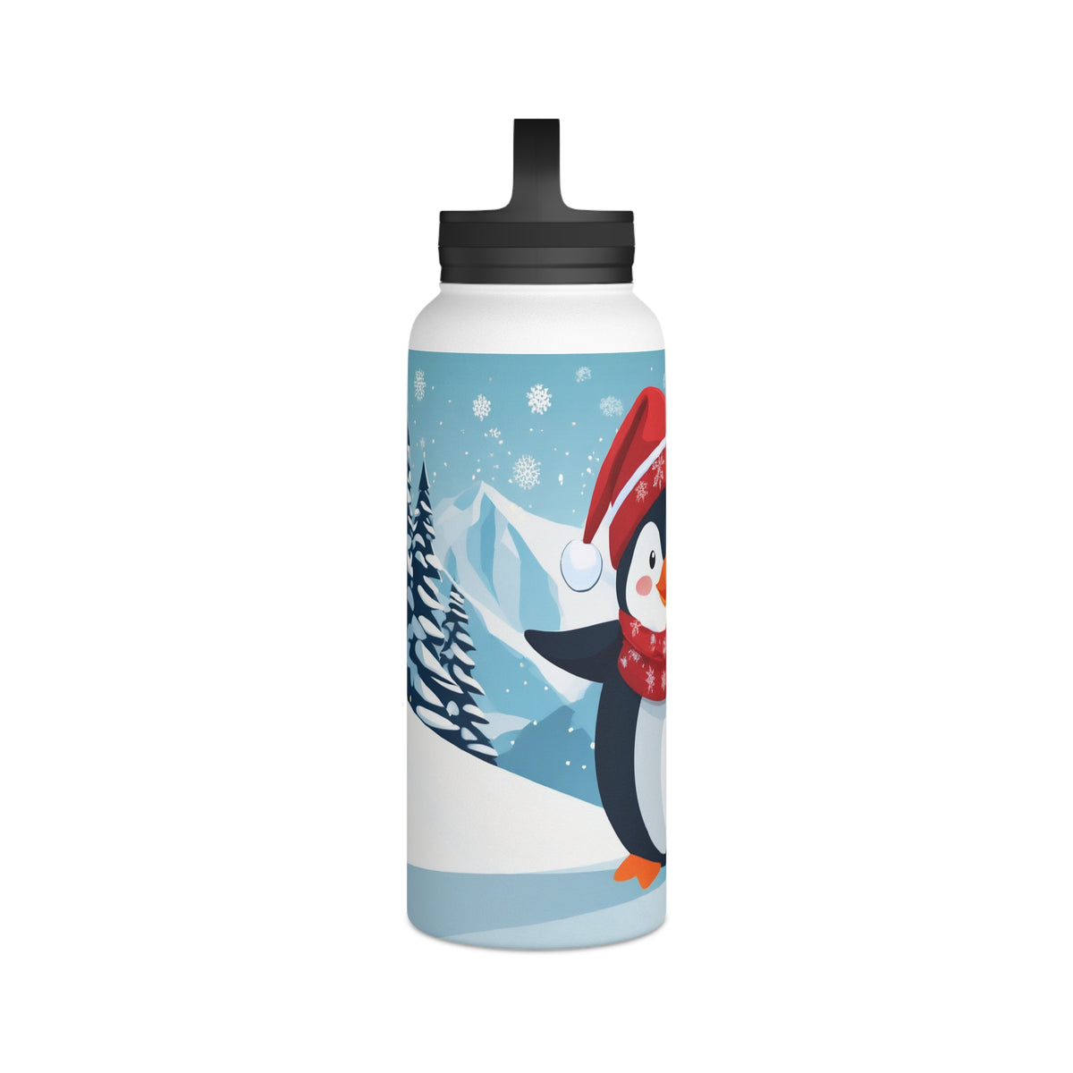 Festive Penguin Christmas Stainless Steel Water Bottle | Cute Arctic Animal Holiday Travel Mug