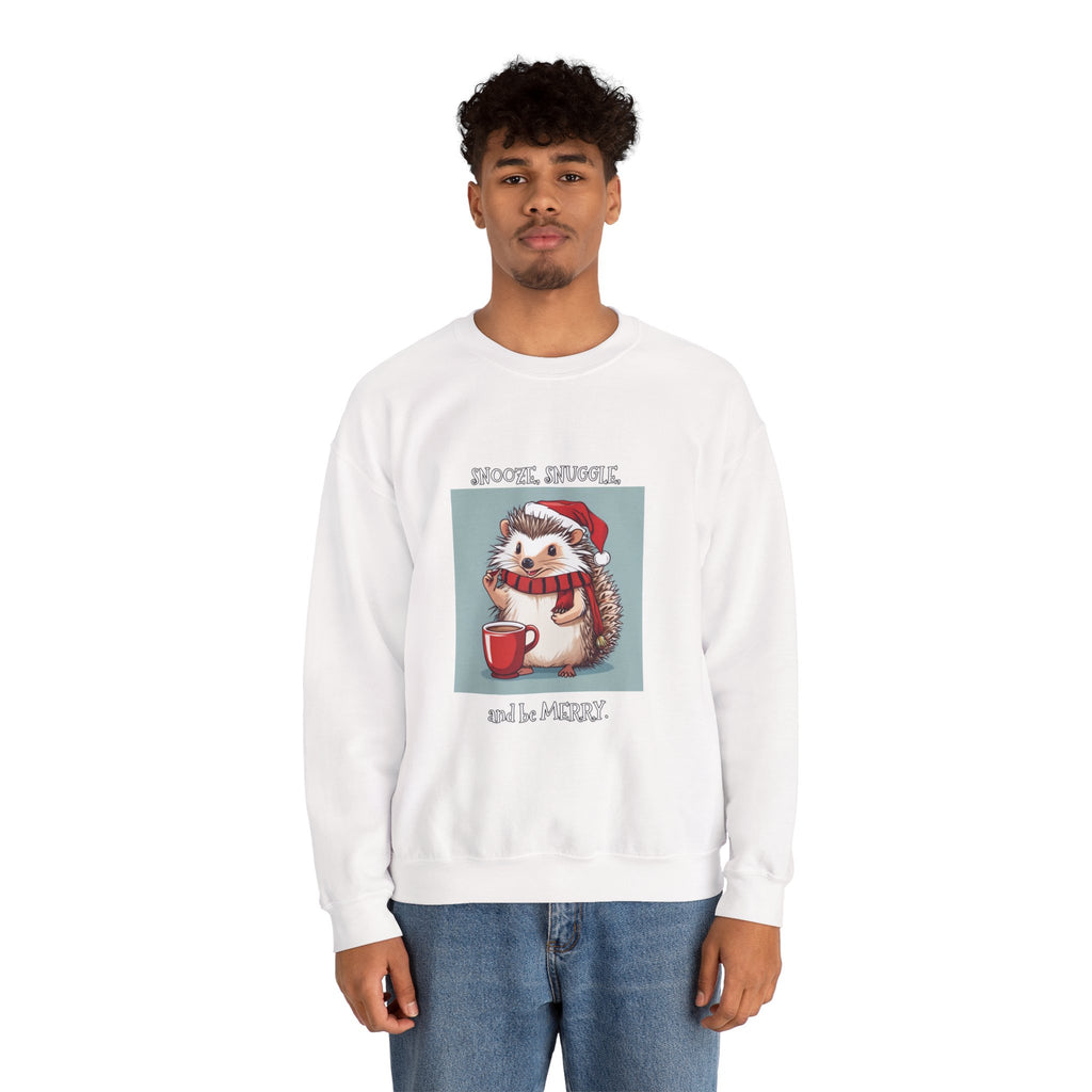 Cute Hedgehog Christmas Sweatshirt | Snooze Snuggle & Be Merry Holiday Jumper