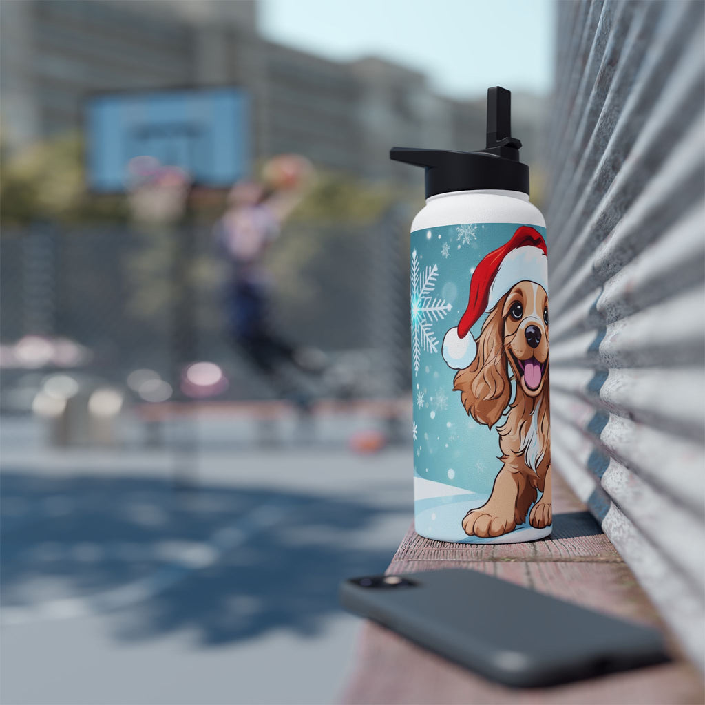 Festive Spaniel Christmas Stainless Steel Water Bottle | Cute Dog Holiday Travel Mug