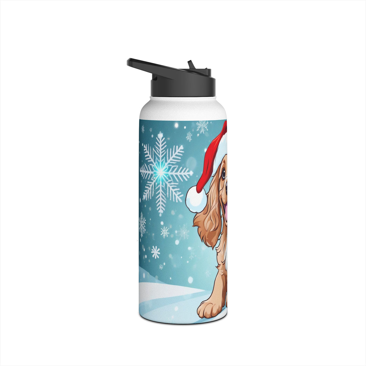 Festive Spaniel Christmas Stainless Steel Water Bottle | Cute Dog Holiday Travel Mug